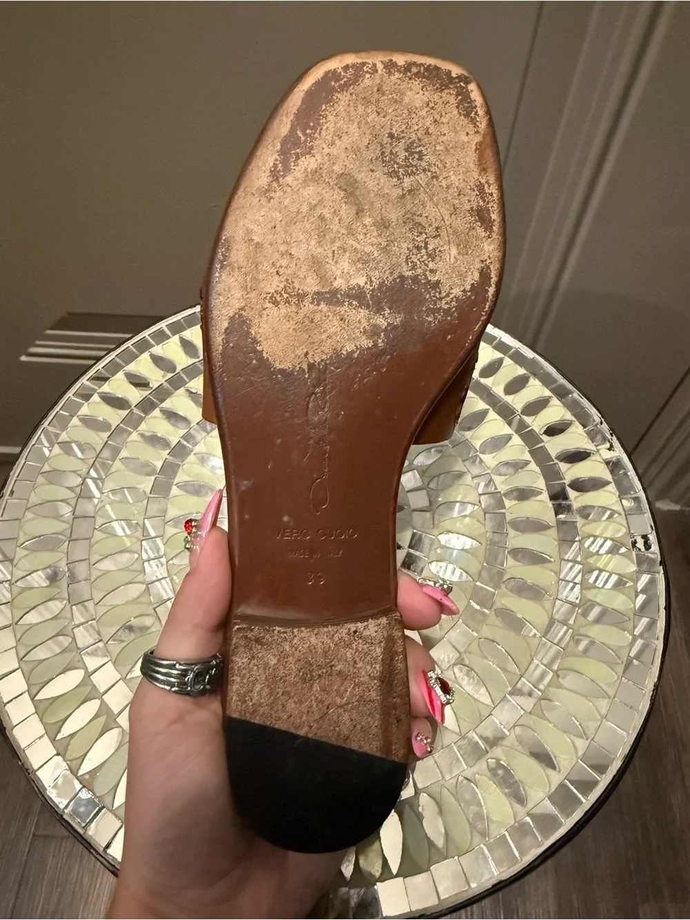 Oscar de la Renta Leather Slide Sandals